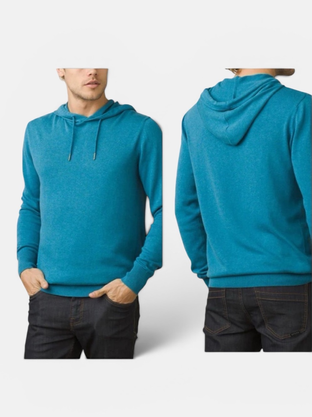 NWT PRANA Men's River Rock Blue Throw-On Hooded Sweater Organic Cotton size L